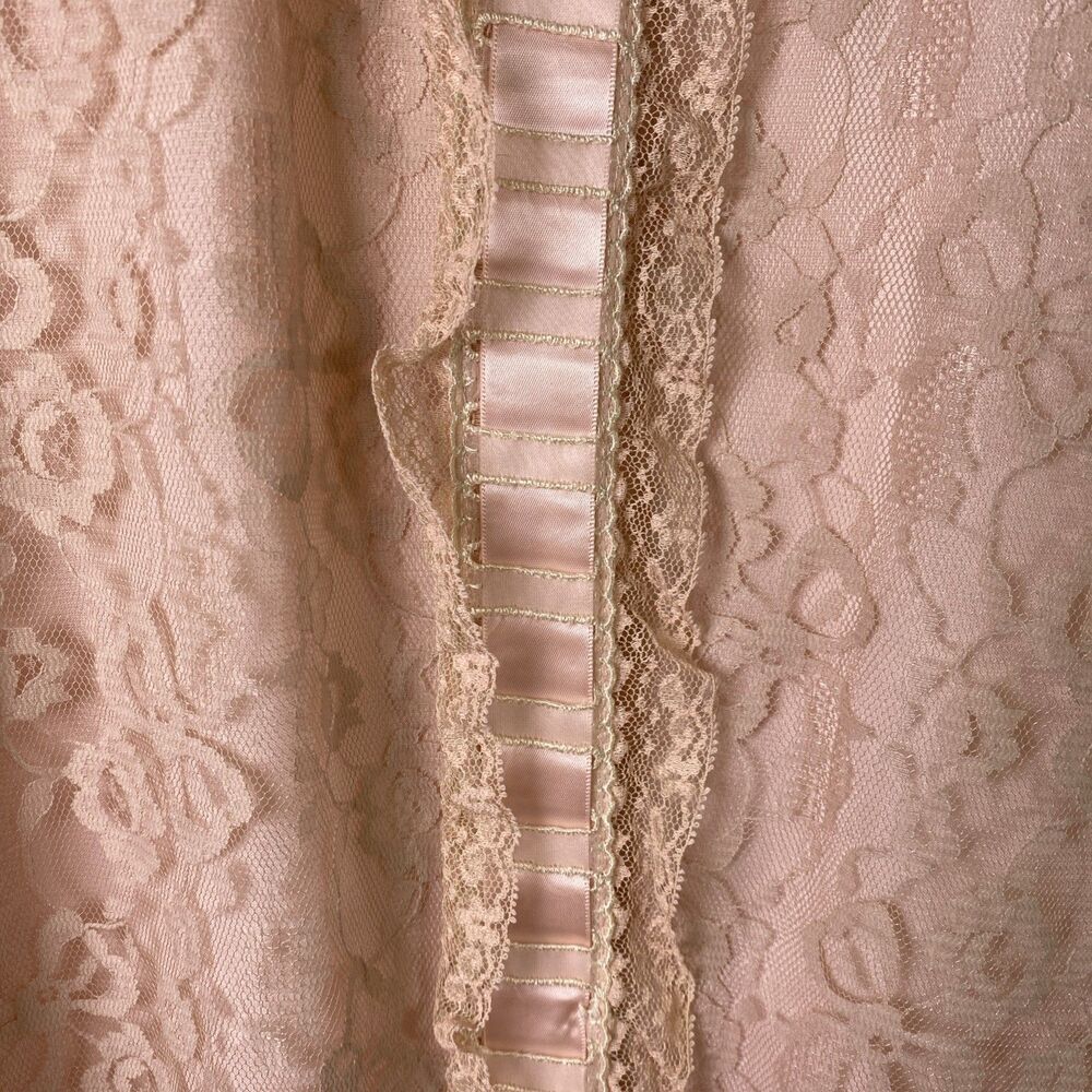 Vintage 1960s Womens Long Lace Robe Romantic Beige Pink (See Measurements) - Picture 10 of 16